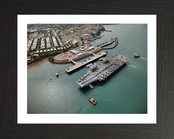 HMS Prince of Wales (R09) Photo Print - Darwin 2025 - Royal Navy Queen Elizabeth Class Aircraft Carrier Hampshire Prints 10 x 8 Black Frame Yes