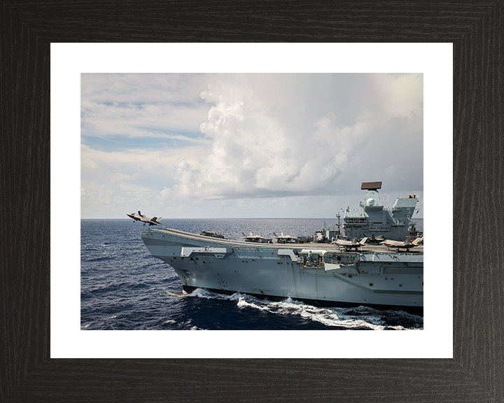 HMS Prince of Wales (R09) Photo Print - F-35B Lightning Takeoff - Royal Navy Queen Elizabeth Class Aircraft Carrier Hampshire Prints 10 x 8 Black Frame Yes
