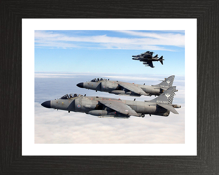 Four Harrier FA2 Jets Flying in Formation Photo Print - Royal Navy Aircraft Posters, Prints, & Visual Artwork Hampshire Prints 10 x 8 Black Frame Yes
