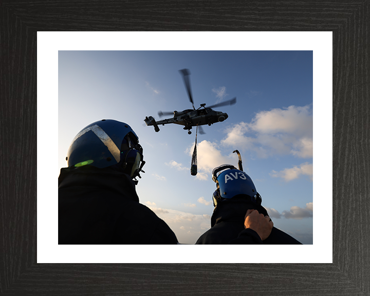Wildcat Helicopter VERTREP 2025 Photo Print - Royal Navy Aircraft Hampshire Prints 10 x 8 Black Frame Yes