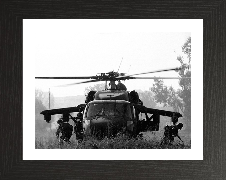 Light Infantry Soldiers deploy from American Blackhawk Helicopter Photo Print - British Army