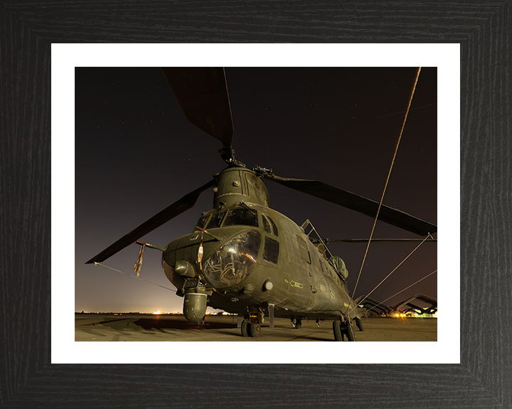 RAF Chinook Helicopter on Runway at night Photo Print - Royal Air Force Aircraft Hampshire Prints 10 x 8 Black Frame Yes