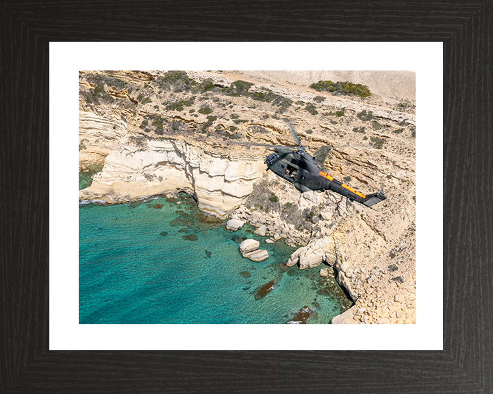RAF Puma Helicopter in flight over Cyprus 2025 Photo Print - Royal Air Force Aircraft Posters, Prints, & Visual Artwork Hampshire Prints 10 x 8 Black Frame Yes