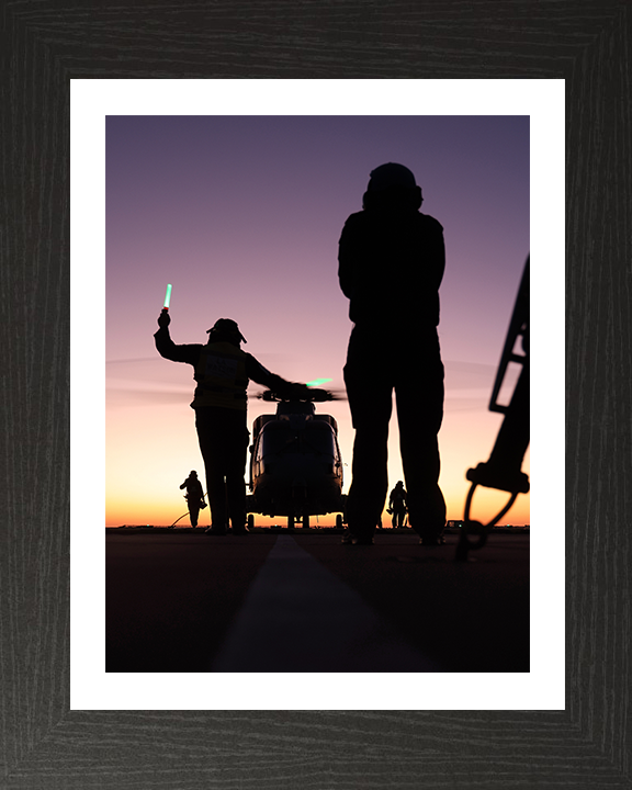 Merlin Helicopter on a Flight Deck with Crew Photo Print - Royal Navy Aircraft Hampshire Prints 10 x 8 Black Frame Yes