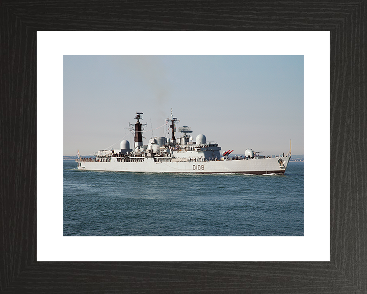 HMS Cardiff (D108) Royal Navy Type 42 Destroyer Entering Harbour Paying off Photo Print Wall Art Decor Posters, Prints, & Visual Artwork Hampshire Prints 10 x 8 Black Frame Yes