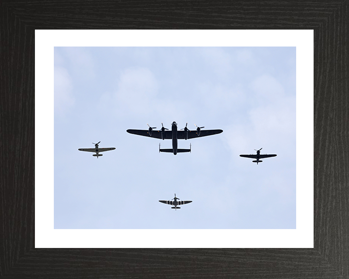 RAF Lancaster Spitfire hurricane Flyover Photo Print - Royal Air Force Aircraft Hampshire Prints 10 x 8 Black Frame Yes