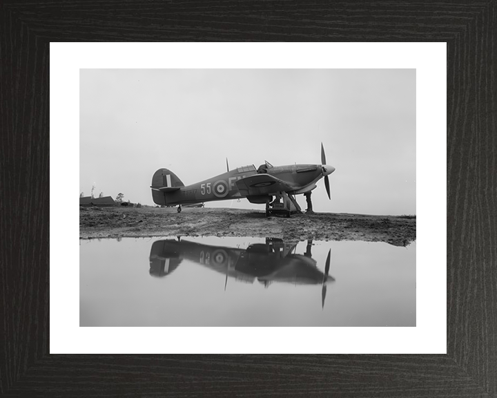 RAF Hurricane Mark IIB Reflections Photo Print - Royal Air Force Aircraft Hampshire Prints 10 x 8 Black Frame Yes