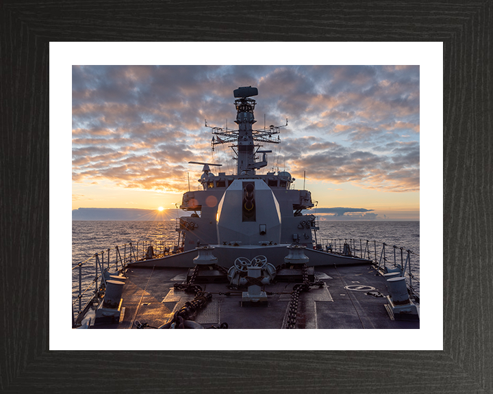 HMS Northumberland (F238) Photo Print - Forecastle at Sunset- Royal Navy Type 23 Frigate Hampshire Prints 10 x 8 Black Frame Yes