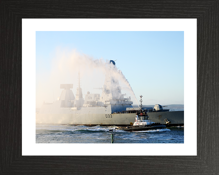 HMS Dauntless (D33) Photo Print - With Tug 2025 - Royal Navy Type 45 Destroyer Posters, Prints, & Visual Artwork Hampshire Prints 10 x 8 Black Frame Yes