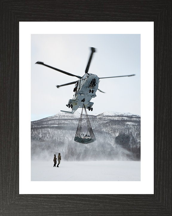 Merlin MK4 Helicopter lifting Norway 2026 Royal Navy Aircraft Wall Art Naval Decor UK Marines Commando Military Photo Print Posters, Prints, & Visual Artwork Hampshire Prints 10 x 8 Black Frame Yes