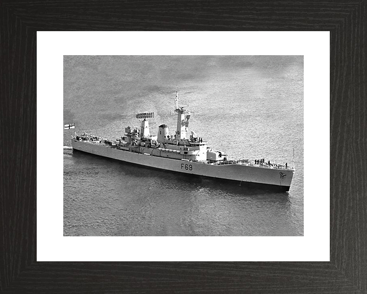 HMS Bacchante (F69) Royal Navy Leander Class Frigate High Starboard Bow View Photo Print Wall Art Decor Posters, Prints, & Visual Artwork Hampshire Prints 10 x 8 Black Frame Yes