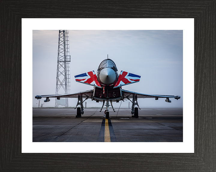 RAF Typhoon with Union Jacks on a runway Photo Print - Royal Air Force Aircraft Hampshire Prints 10 x 8 Black Frame Yes