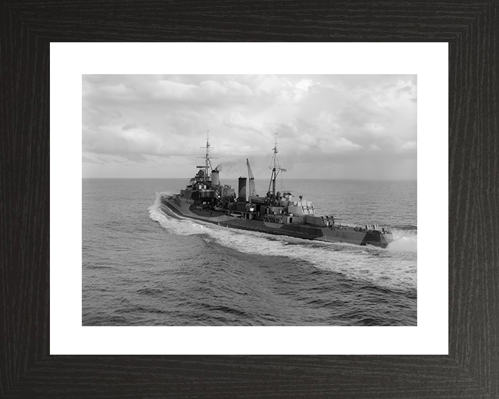 HMS Mauritius (80) Photo Print - At sea 1942 - Royal Navy Fiji Class Light Cruiser Posters, Prints, & Visual Artwork Hampshire Prints 10 x 8 Black Frame Yes