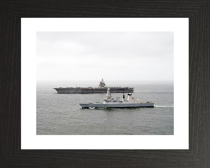 HMS Diamond (D34) Royal Navy Type 45 Destroyer With USS Enterprise Photo Print Wall Art Decor Posters, Prints, & Visual Artwork Hampshire Prints 10 x 8 Black Frame Yes