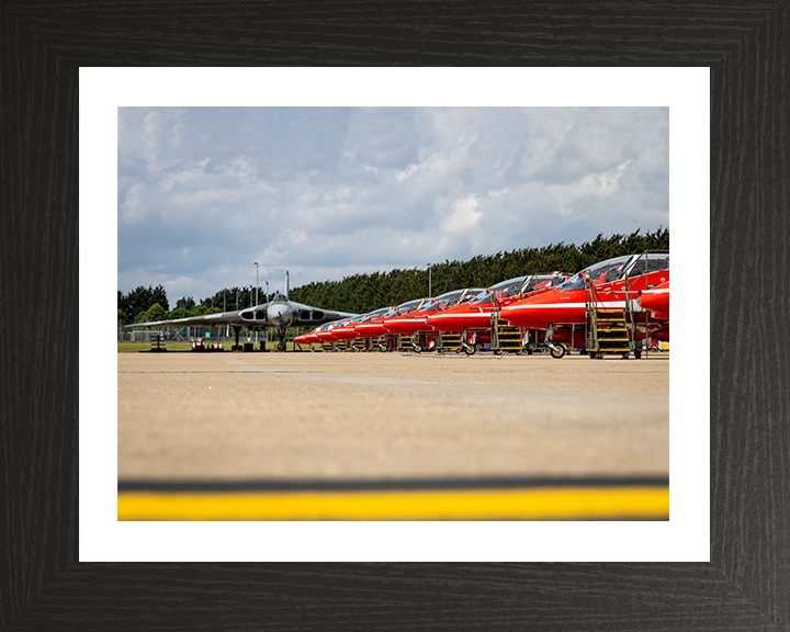 RAF Avro Vulcan Bomber with the Red Arrows Photo Print - Royal Air Force Aircraft Posters, Prints, & Visual Artwork Hampshire Prints 10 x 8 Black Frame Yes