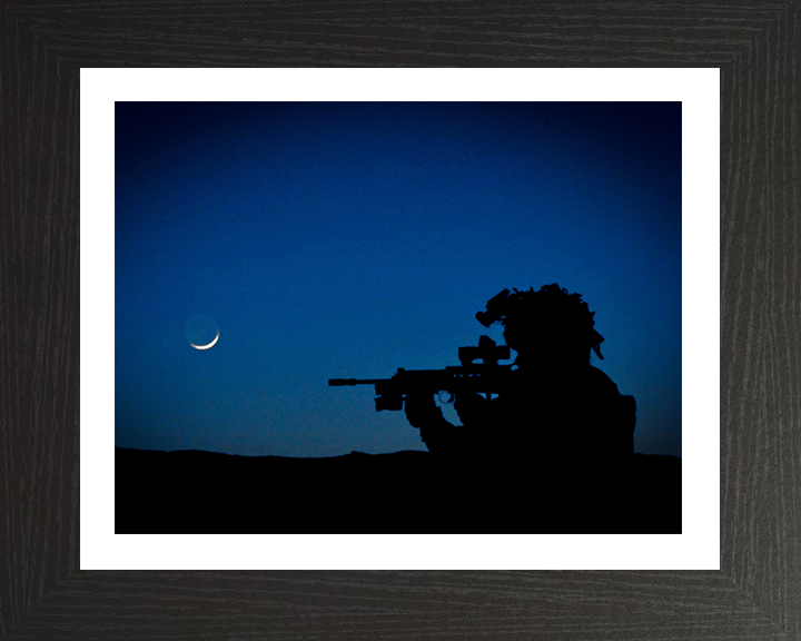 Royal Marine Commando silhouette at dusk Photo Print - 40 Commando Hampshire Prints 10 x 8 Black Frame Yes
