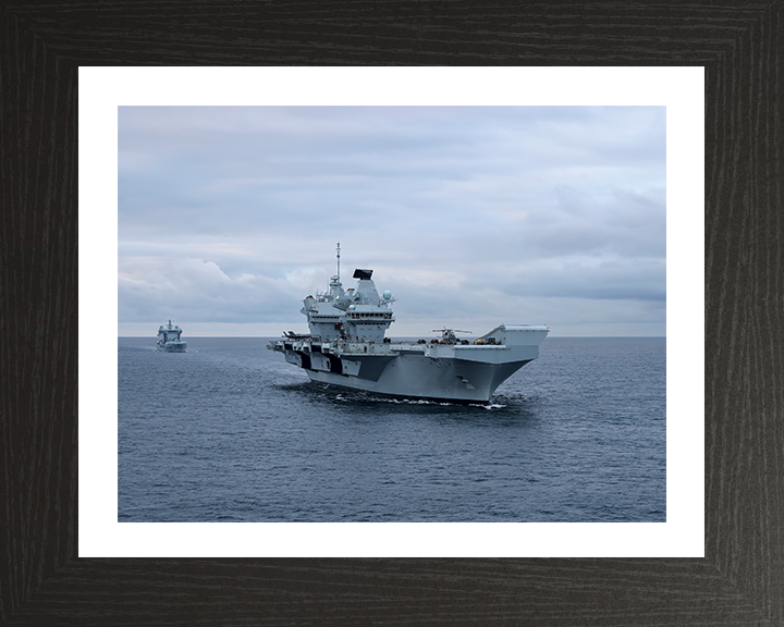 HMS Prince of Wales (R09) Photo Print - At Sea 2024 - Royal Navy Queen Elizabeth Class Aircraft Carrier Hampshire Prints 10 x 8 Black Frame Yes