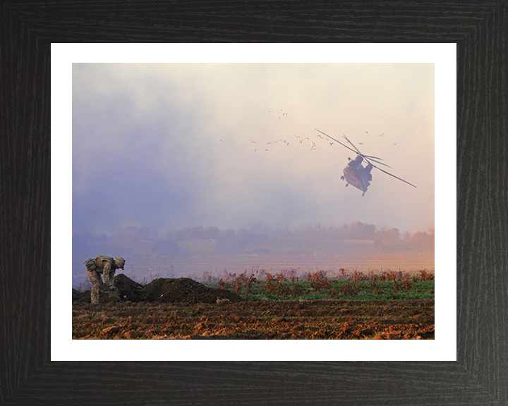 Royal Marine with Chinook Helicopter in Afghanistan Photo Print - 42 Commando Hampshire Prints 10 x 8 Black Frame Yes