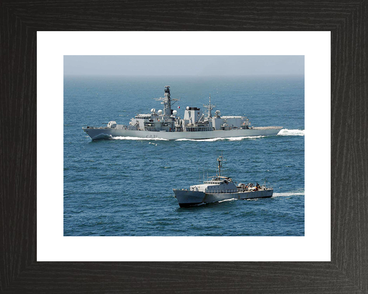 HMS Argyll (F231) Royal Navy Type 23 Frigate With Patrol Vessel Wall Art Photo Print Decor Posters, Prints, & Visual Artwork Hampshire Prints 10 x 8 Black Frame Yes