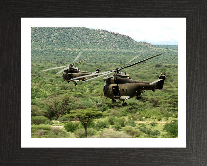 Two RAF Puma HC1 Helicopters in flight Photo Print - Royal Air Force Aircraft Hampshire Prints 10 x 8 Black Frame Yes