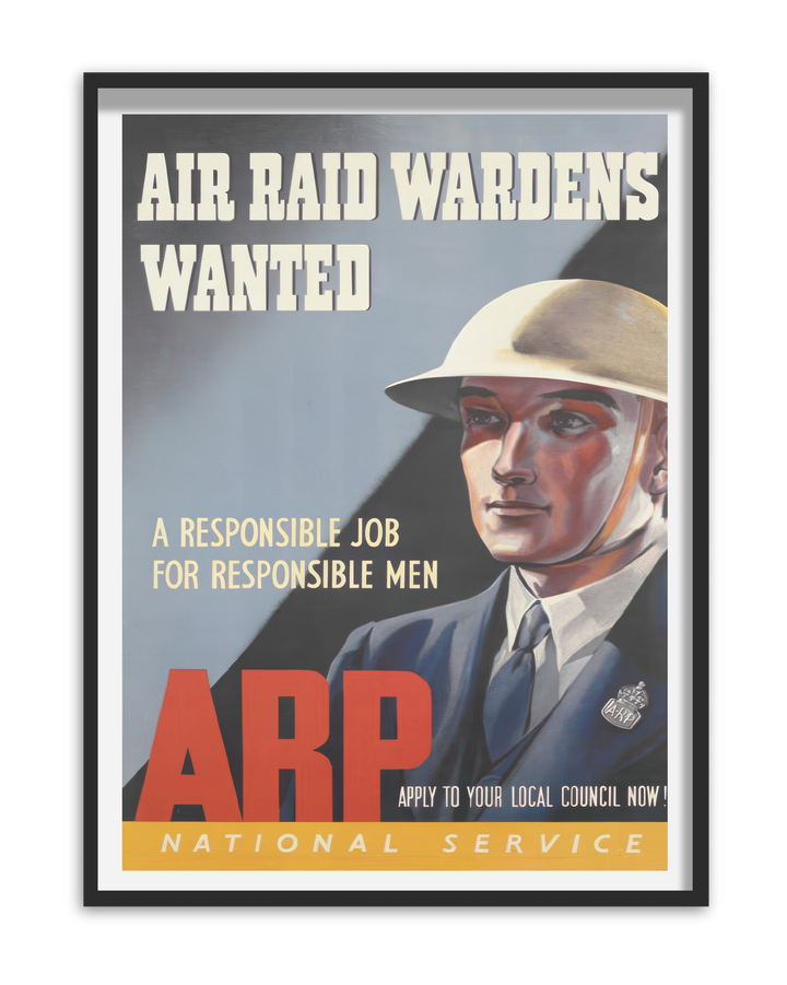 Air Raid Wardens Wanted | British World War Two Recruitment Poster Posters, Prints, & Visual Artwork Hampshire Prints