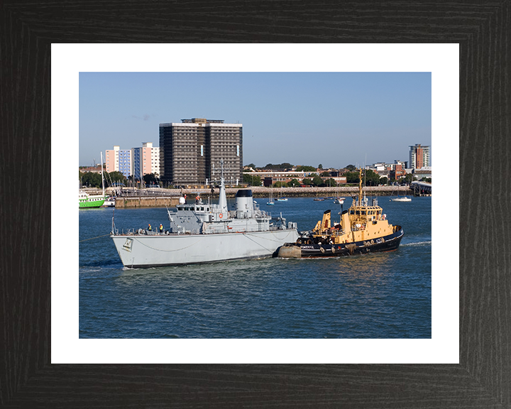 HMS Brecon (M29) Photo Print - Under Tow 2007 - Royal Navy Hunt Class Mine Warfare Vessel Posters, Prints, & Visual Artwork Hampshire Prints 10 x 8 Black Frame Yes