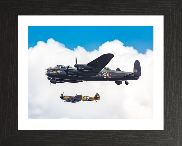 RAF Spitfire with Lancaster Bomber in Flight Photo Print - Royal Air Force Aircraft Posters, Prints, & Visual Artwork Hampshire Prints 10 x 8 Black Frame Yes