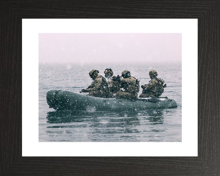 Royal Marines on a Inflatable Raiding Craft in the Snow Photo Print Norway 30 Commando Wall Art Military Decor Posters, Prints, & Visual Artwork Hampshire Prints 10 x 8 Black Frame Yes