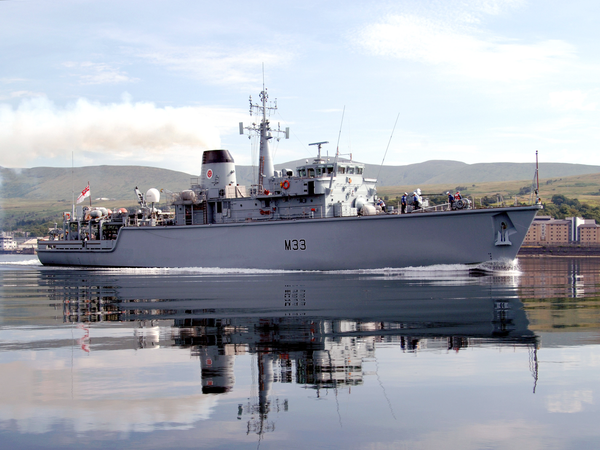 HMS Brocklesby M33 Hunt Class Mine Warfare Vessel July 2006 Starboard Side Reflections