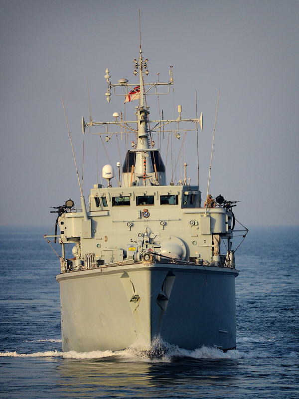HMS Chiddingfold M37 Hunt Class Minehunter Low Bow View