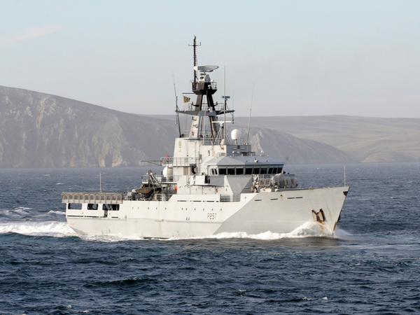 HMS Clyde P257 River Class Patrol Vessel 5 February 2014 Low Starboard Bow View