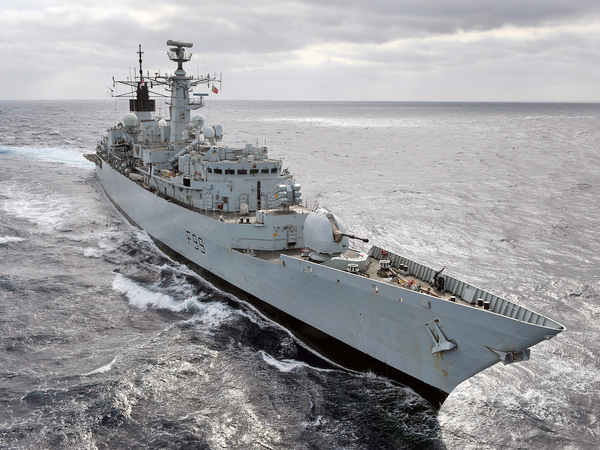HMS Cornwall F99 Type 22 Frigate High Starboard Bow View