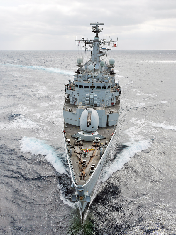 HMS Cornwall F99 Type 22 Frigate High Bow View