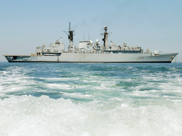 HMS Cornwall F99 Type 22 Frigate Low Starboard Beam View