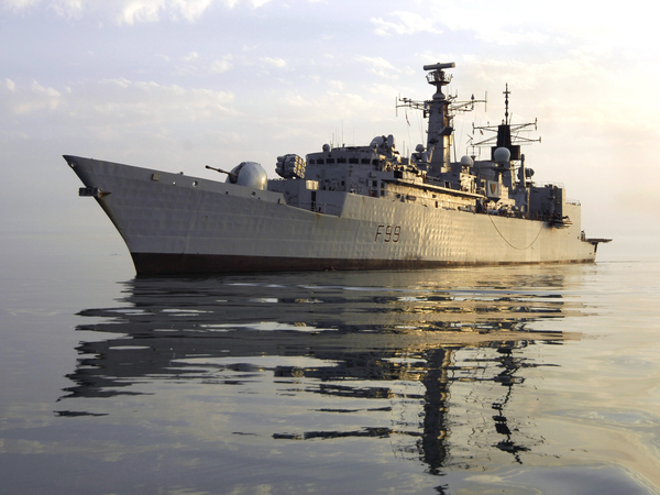 HMS Cornwall F99 Type 22 Frigate 9 March 2007 Port Side Reflections