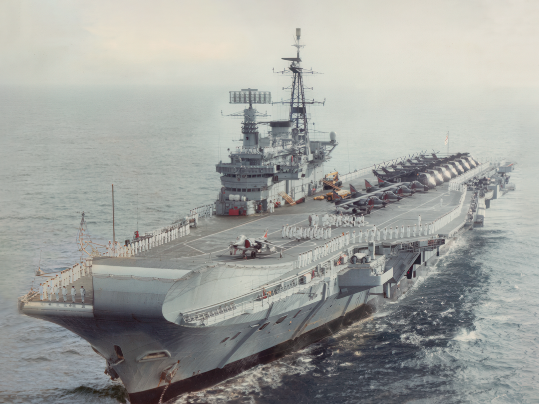 HMS Hermes (R12) Royal Navy Centaur Class Aircraft Carrier Underway Port View Photo Print Wall Art Decor - Posters, Prints, & Visual Artwork - by Hampshire Prints (image 1 of 9)