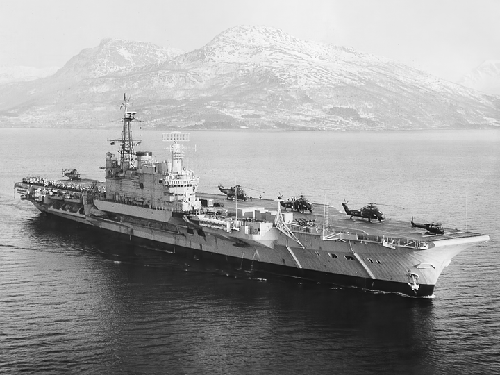 HMS Hermes (R12) Royal Navy Centaur Class Aircraft Carrier Helicopters on Deck Photo Print Wall Art Decor - Posters, Prints, & Visual Artwork - by Hampshire Prints (image 1 of 9)