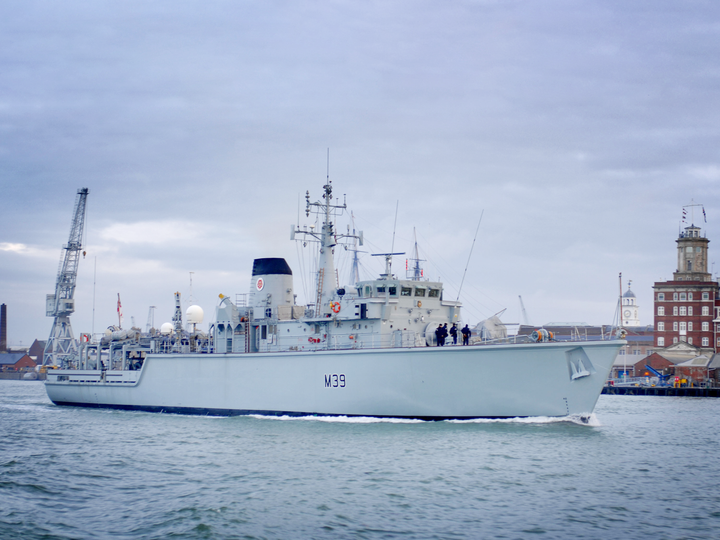 HMS Hurworth (M39) Royal Navy Hunt Class Mine Warfare Vessel Leaving Portsmouth Photo Print Wall Art Decor - Posters, Prints, & Visual Artwork - by Hampshire Prints (image 1 of 9)