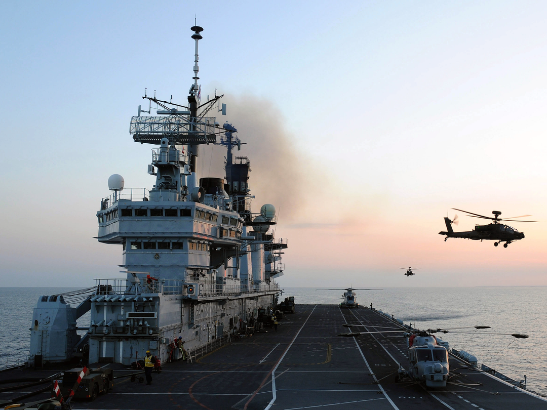 HMS Illustrious (R06) Royal Navy Invincible Class Aircraft Carrier Flight Deck at Sunset Photo Print Wall Art Decor - Posters, Prints, & Visual Artwork - by Hampshire Prints (image 1 of 9)