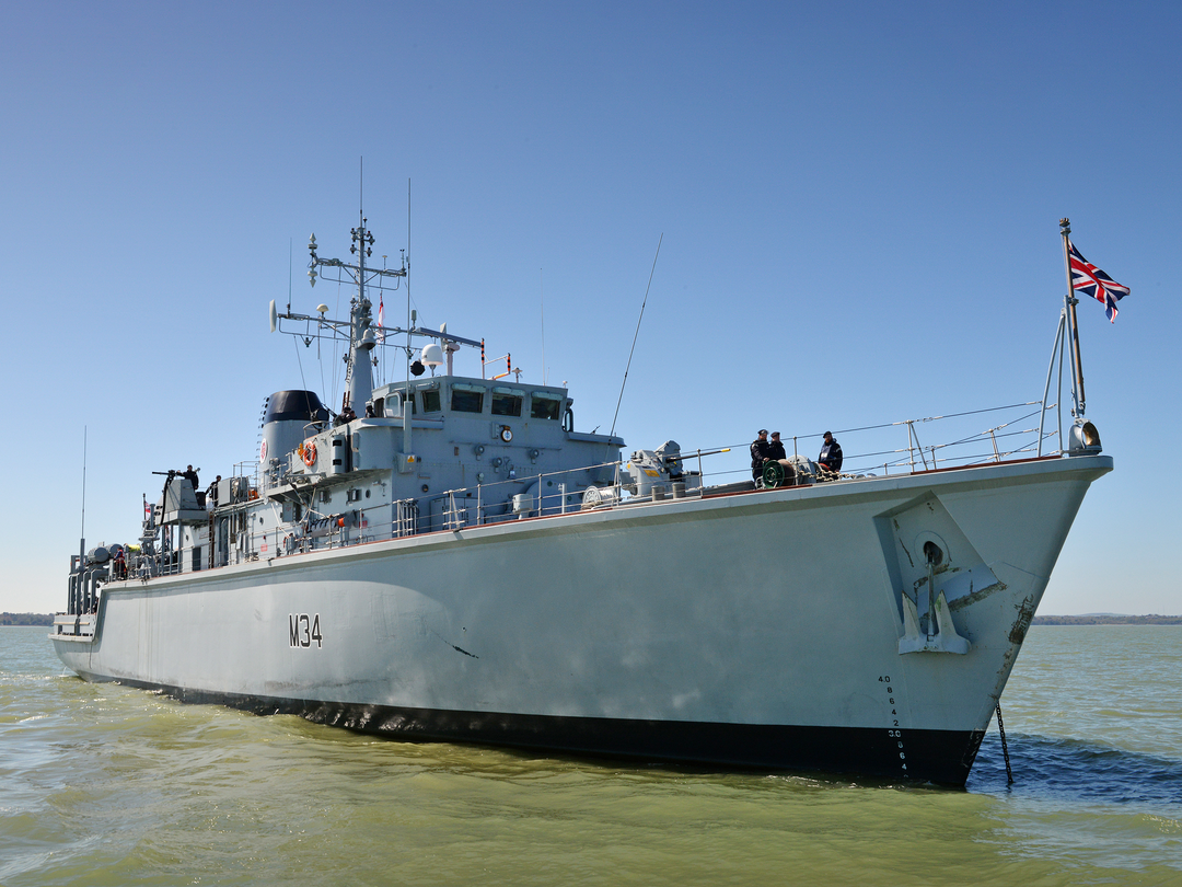 HMS Middleton M34 Hunt Class Mine Warfare Vessel April 2015 At Anchor Photo Print - Posters, Prints, & Visual Artwork - by Hampshire Prints (image 1 of 9)