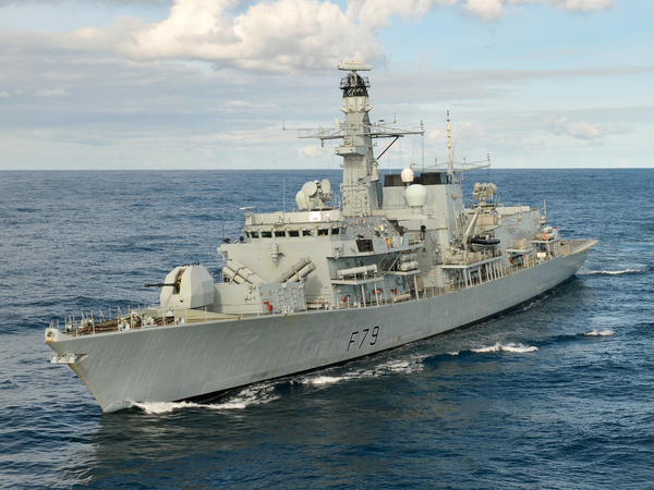 HMS Portland F79 Type 23 Frigate Port Bow View At Sea