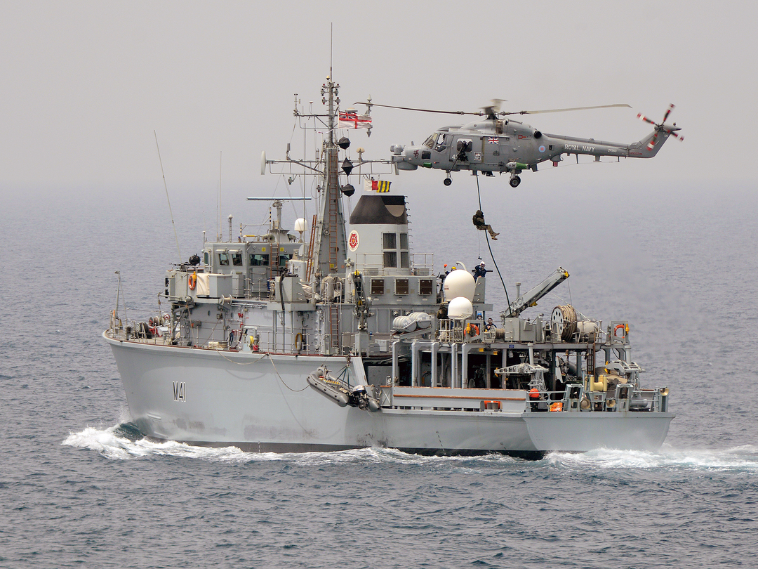 HMS Quorn M41 Hunt Class Minehunter May 2013 With Helicopter Photo Print - Posters, Prints, & Visual Artwork - by Hampshire Prints (image 1 of 9)