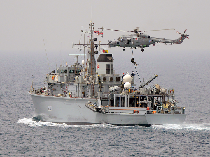 HMS Quorn M41 Hunt Class Minehunter May 2013 With Helicopter Photo Print - Posters, Prints, & Visual Artwork - by Hampshire Prints (image 1 of 9)