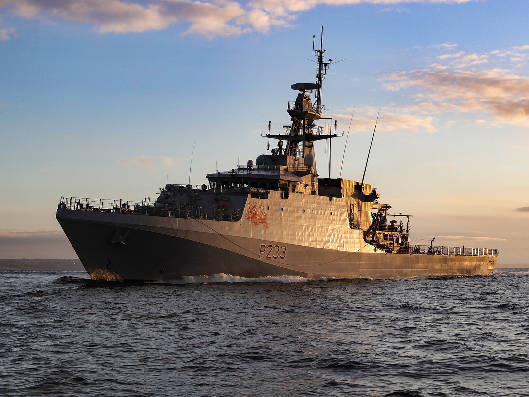 HMS Tamar P233 River Class Patrol Vessel January 2021 At Sunset Photo Print - Posters, Prints, & Visual Artwork - by Hampshire Prints (image 1 of 9)