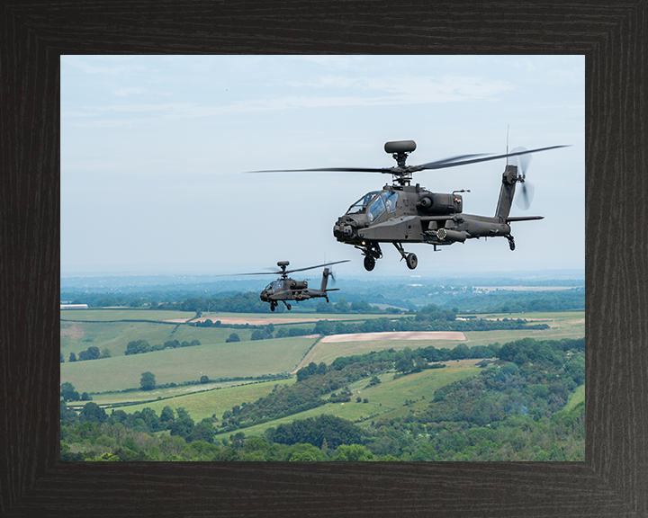 Two Army Apache Echo Helicopters in flightPhoto Print - British Army Hampshire Prints 10 x 8 Black Frame No