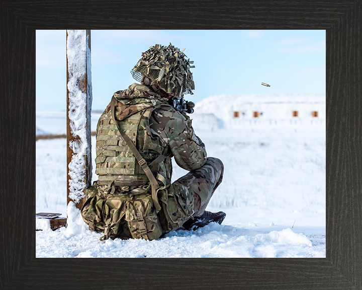 Soldier on a Snowy firing range Photo Print - British Army Hampshire Prints 10 x 8 Black Frame No