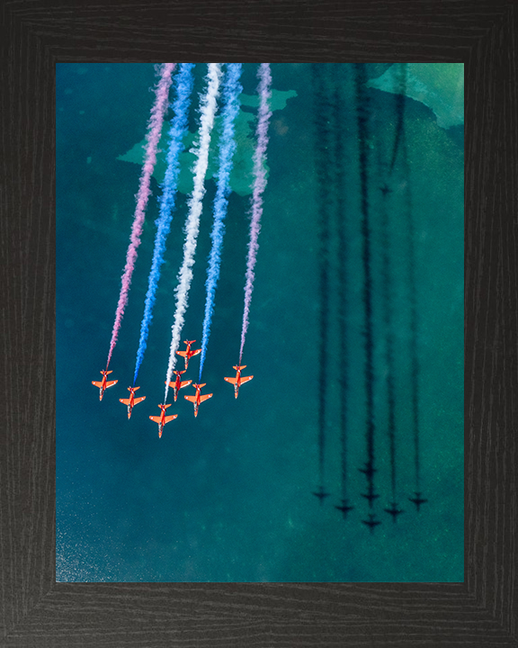 RAF Red Arrows fly over the sea Photo Print - Royal Air Force Aircraft Hampshire Prints 10 x 8 Black Frame No