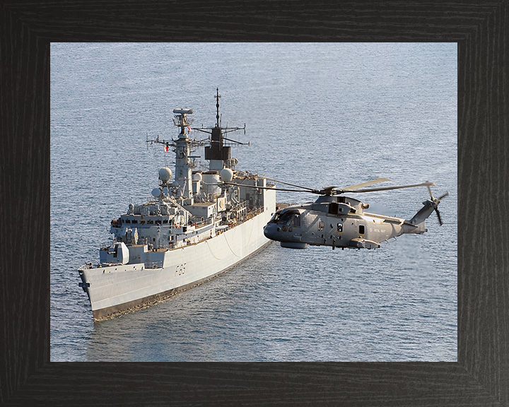 HMS Cumberland (F85) Royal Navy Type 22 Frigate With Merlin Helicopter Photo Print Wall Art Decor Posters, Prints, & Visual Artwork Hampshire Prints 10 x 8 Black Frame No