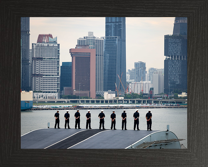 HMS Prince of Wales (R09) Photo Print - Procedure Alpha Singapore 2025 - Royal Navy Queen Elizabeth Class Aircraft Carrier Hampshire Prints 10 x 8 Black Frame No