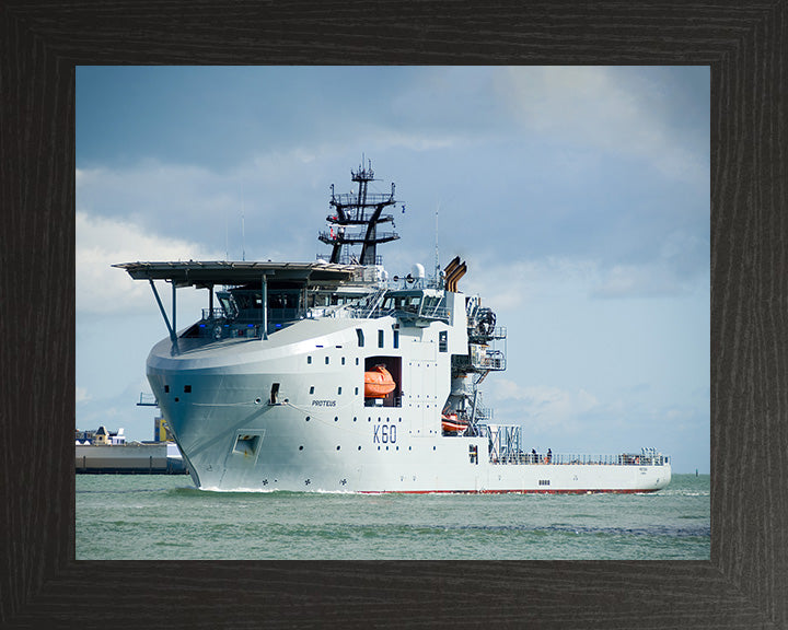 RFA Proteus (K60) Photo Print - Port Side View - Royal Fleet Auxiliary Ocean Surveillance Ship Hampshire Prints 10 x 8 Black Frame No